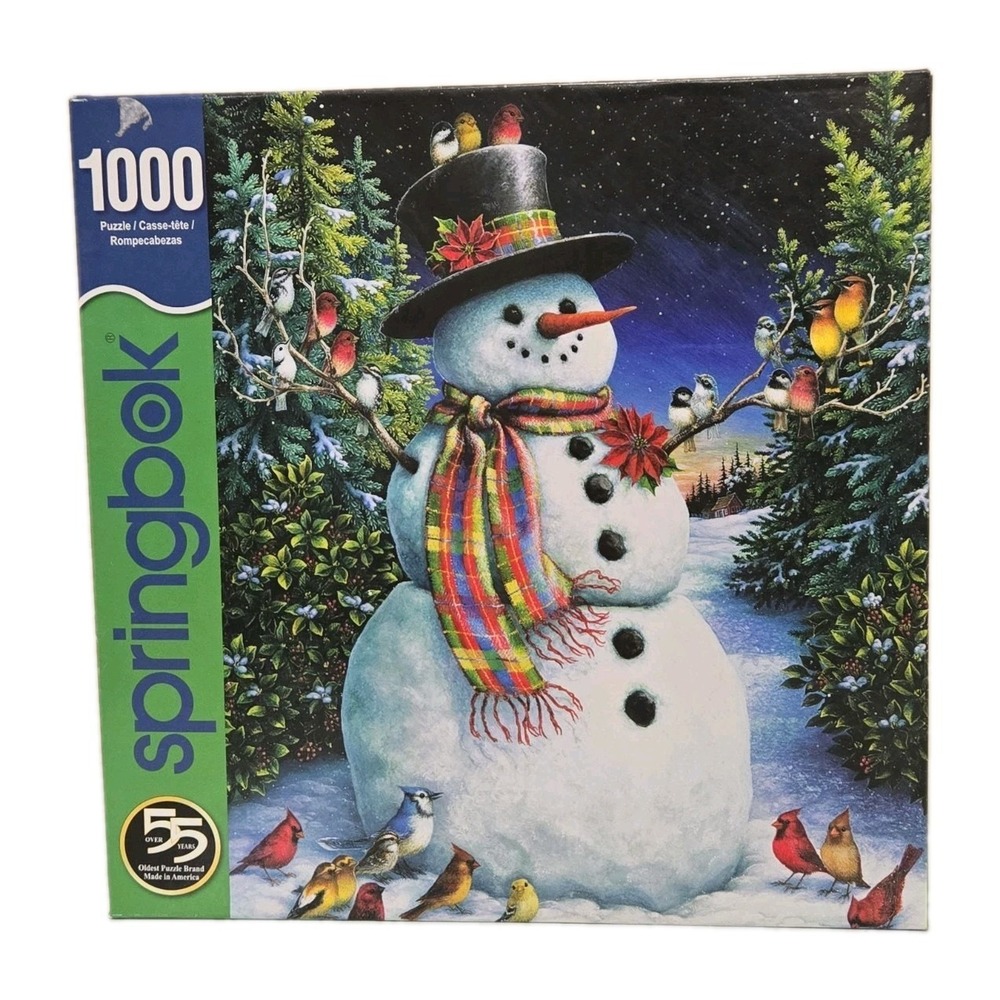Springbok 1000 Piece Jigsaw Puzzle - Feathered Friends Snowman Birds (24" x 30")